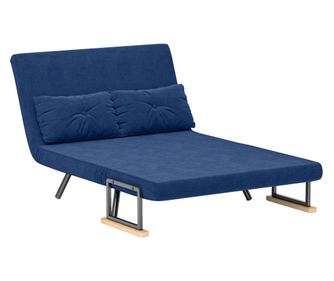 Canapea Pat de 2 Locuri cu Spatar Reglabil pe 5 Nivele si 2 Perne din Material Capitonat, 102x73x81 cm, Albastru