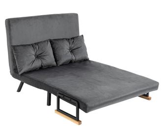 Canapea Pat de 2 Locuri cu Spatar Reglabil pe 5 Nivele si 2 Perne din Material Capitonat, 102x73x81 cm, Gri Inchis