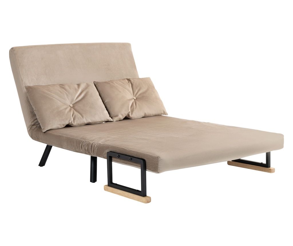 Canapea Pat de 2 Locuri cu Spătar Reglabil pe 5 Nivele și 2 Perne din Material Țesut Căptușit, 102x73x81 cm, Maro