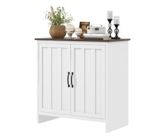 Модерен кухненски бюфет, шкаф с 2 врати и регулируем дървен рафт, 80x39.7x80 см, бял