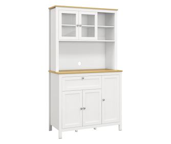 Кухненски бюфет с чекмеджета, отворени рафтове и регулируеми рафтове от MDF дърво, 100x40x180 см, бял