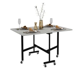 Сгъваема маса за 4-6 човека, модерна кухненска маса с дизайн, спестяващ място и 6 колела, 120x80x73 см, сива