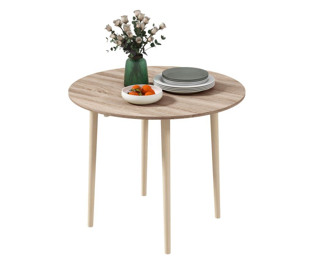 Folding Table, Round Table with Drop Leaf Panels, Small Kitchen Table for Space Saving, Natural
