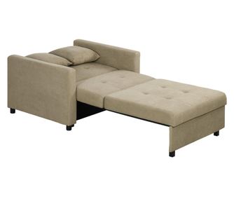 Единичен разтегателен диван с 2 възглавници и място за съхранение, разтегателен диван, 100x98x88 см, светлокафяв