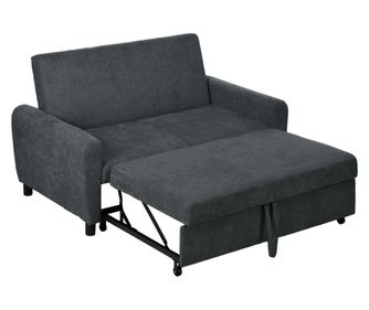 Canapea Pat cu 2 Locuri si 2 perne, Canapea Pat cu Spatar Reglabil pe 3 Nivele, 148x87x88 cm, Gri