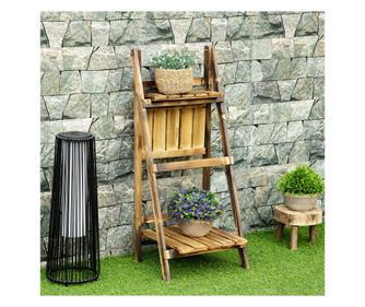 Suport pentru Plante Pliabil, Jardiniera cu 3 Niveluri, Raft de Exterior pentru Plante, 40x37x93 cm, Lemn Natural