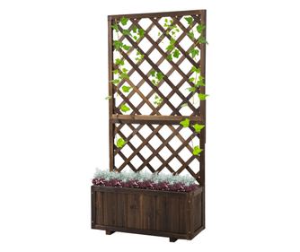Jardiniera de Exterior cu Spalier, Grilaj pentru Plante Cataratoare si Ghiveci, 72.5x31.5x149.5 cm, Lemn Natural