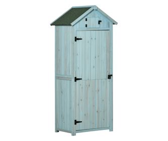 Водоустойчив дървен шкаф за градински инструменти, 77x54.2x179 см, син