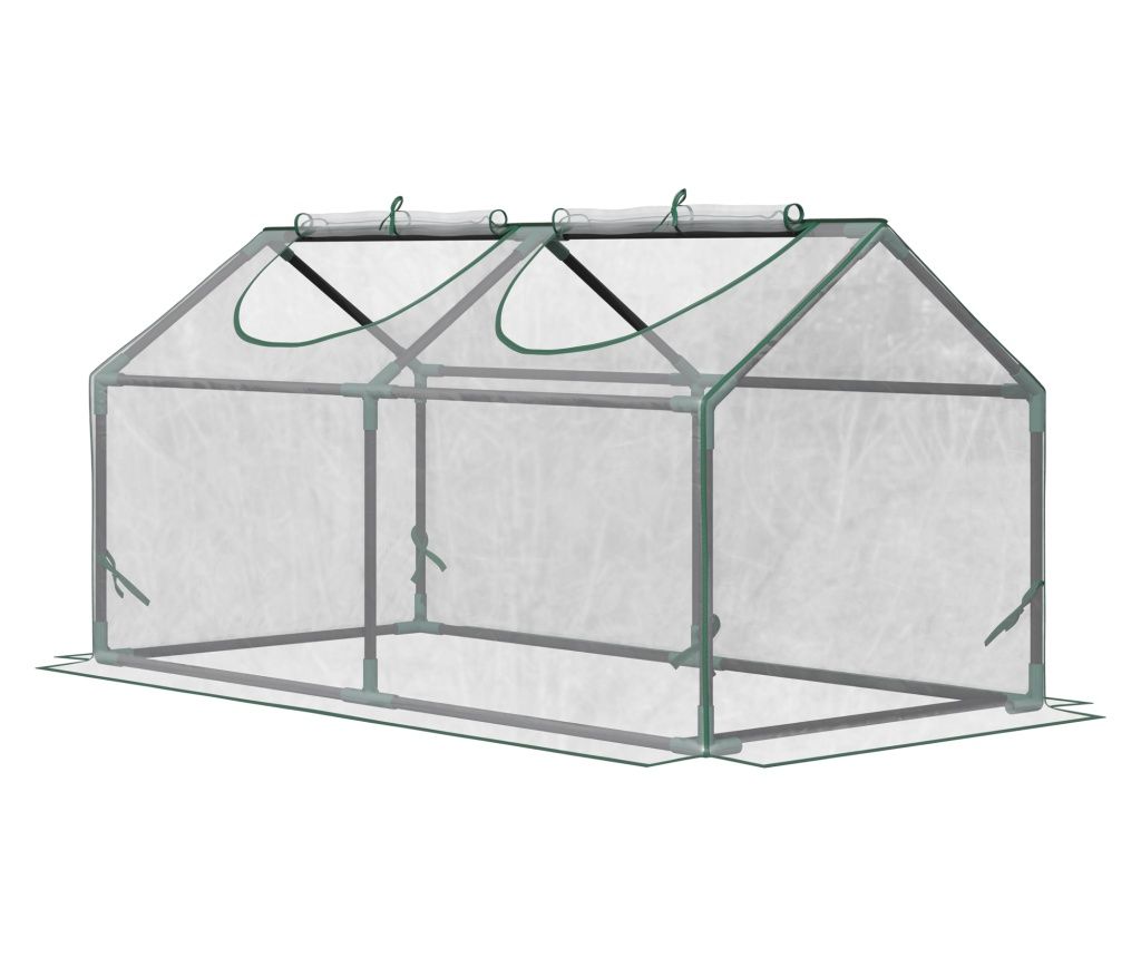 Seră de Grădină Mini cu 2 Ferestre Rulante și Capac Anti-UV din PVC, 120x60x60cm, Transparentă