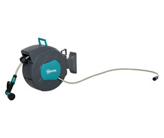 Tambur pentru furtun cu derulare automata, montat pe perete, cu rotire la 1800, furtun de 15 m si pistol de stropit multifunctio