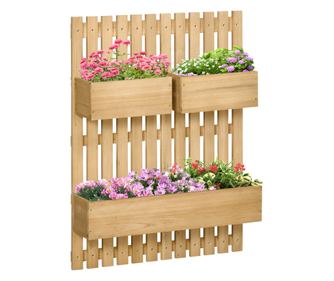 Függőleges fa virágtartó 3 kivehető cseréppel, 60x16x80cm