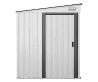 Градински метален склад с основа, плъзгаща се врата, 154x206.5x160/181 см, бял
