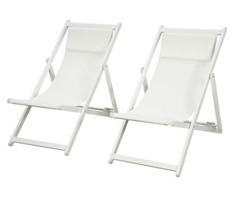 Set 2 Scaune Fotoliu Sezlong pentru Exterior, Pliabile si Rabatabile, din Aluminiu, 96.5 x 58 x 91.5cm, Bej