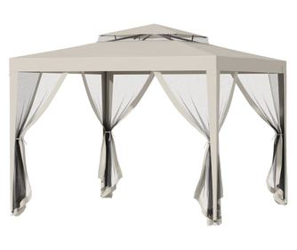 Foisor de Gradina cu Plasa de Tantari, Foisor 3x3 m cu Acoperis Dublu si Cadru din Metal, Bej