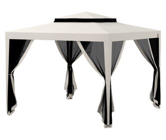 Foisor de Gradina cu Plasa Tantari, Foisor cu Acoperis Dublu si Cadru Metalic, 297x297x268 cm, Bej