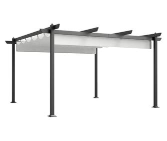Teleszkópos pergola alumínium vázzal, napellenző kertbe vagy teraszra, 390x390x223 cm, fehér