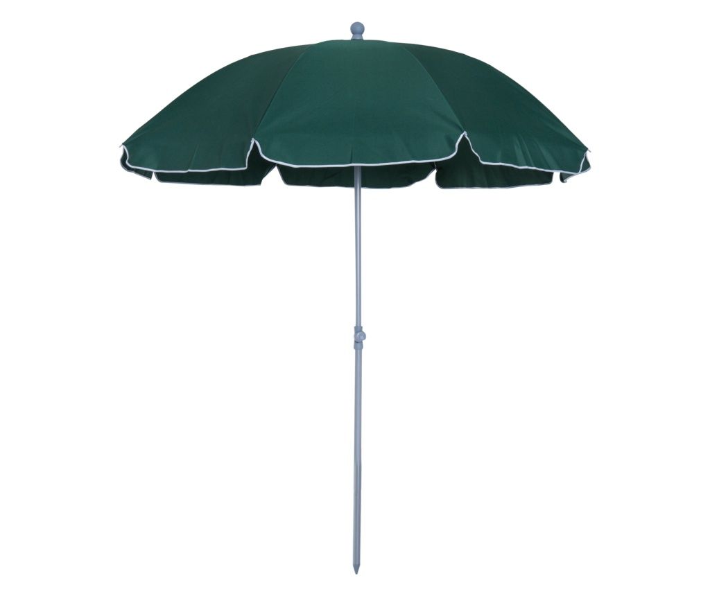Umbrelă de Plajă Ø2x2,3 m cu Baldachin Rabatabil, Umbrelă de Exterior cu 8 Nervuri Metalice și din Poliester, Verde Închis