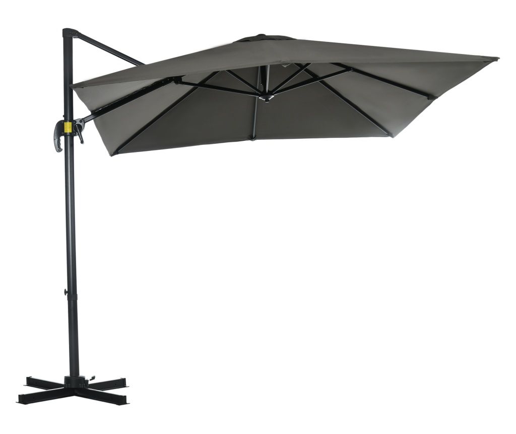 Umbrelă de Grădină cu Manivelă, Unghi Reglabil pe 5 Nivele și Rotație 360°, Umbrelă Suspendată 2.5x2.5 m din Poliester 200 g/m²