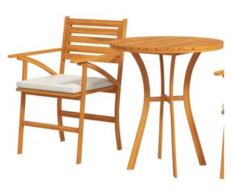 Set Gradina din Lemn de Pin din 3 Piese, Set Exterior cu Masa Rotunda si 2 Scaune cu Perne, Ø68x78 cm, Maro