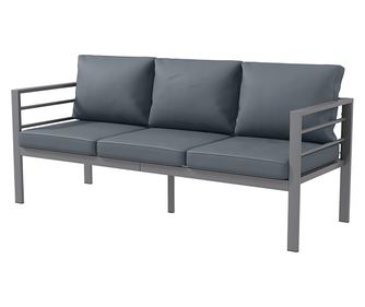3-személyes kerti kanapé ülő- és hátpárnákkal, modern alumínium és poliészter kanapé, 185x66x64 cm, szürke