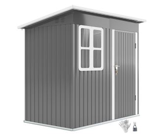 Градински навес за инструменти с панти и наклонен покрив, 221x133x190 см, тъмно сив