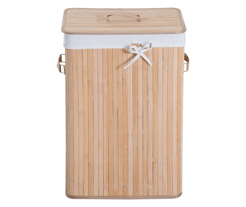 Cos de rufe din bambus cu capac si geanta detasabila din material, 40x30x60cm, natural