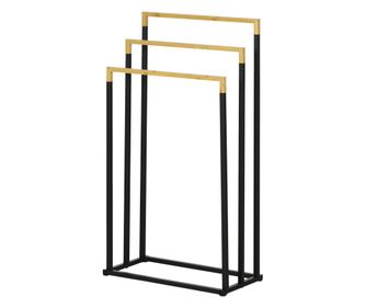 Триетажна стойка за хавлии от бамбук и стомана, 45x22.5x86 см, черна и естествено дърво