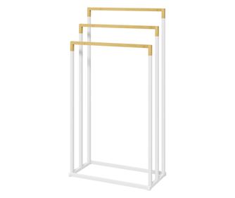 Самостояща се поставка за кърпи от бамбук и стомана, 45x22.5x86 см, бяла
