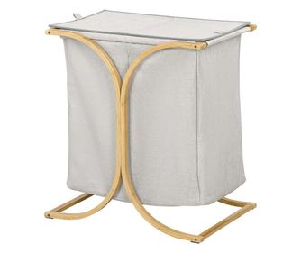 Cos de Rufe Dublu cu 2 Sectiuni, Cos de Rufe din Bambus cu Capac, 55x40x62 cm, Gri