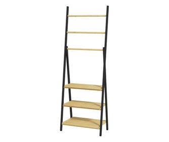 Сгъваема стойка за хавлии с 3 пръчки и 3 рафта, бамбукова рамка, 53x31x153 см, естествено дърво