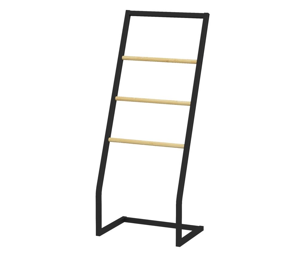 Raft pentru Prosoape cu 4 Niveluri din Bambus, Suport de Prosoape de Dodea Autoportant, 40,5x28x98 cm, Negru
