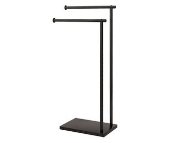 Свободностояща закачалка за кърпи с 2 пръта, метална закачалка за кърпи за баня, 35.5x20x78 см, черна