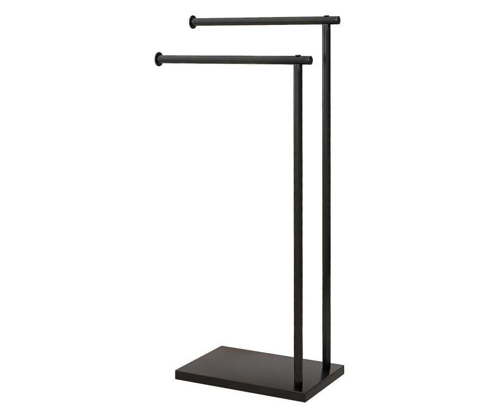 2-Bar Freestanding Towel Rack, Metal Bathroom Towel Holder, 35.5x20x78 cm, Black