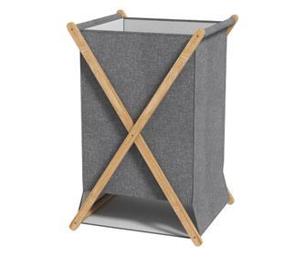 Cos Pliabil pentru Rufe 55L din Material Textil si Cadru din Bambus pentru Camera si Spalatorie, 41x41x64 cm, Gri