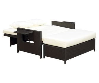 Градински диван от ратан с пейка, кафяви градински мебели