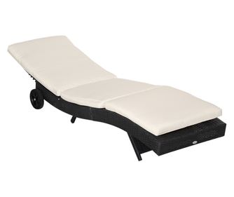 Sezlong de Gradina din Ratan PE, Pat Sezlong cu Spatar Reglabil si Perna Captusita, 207x70x70cm, Negru