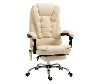 Fotoliu pentru Masaj Pivotant si Ergonomic cu Inaltime Reglabila cu 6 Puncte de Vibratie, 65x160x104 cm, Crem