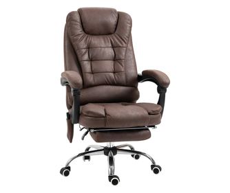 Накланящ се офис стол с вибрация, 6 масажни точки и отопление, регулируема височина, 65x160x104 см, кафяв