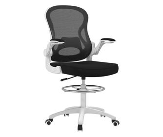 Scaun ergonomic inalt pentru birou, pentru stat in picioare, cotiere rabatabile, suport lombar, inaltime reglabila, negru
