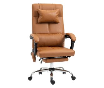 Scaun de Masaj Reglabil pe Inaltime, cu Suport pentru Picioare si Telecomanda, Scaun de Birou, 66x67x115-123 cm, Maro Deschis