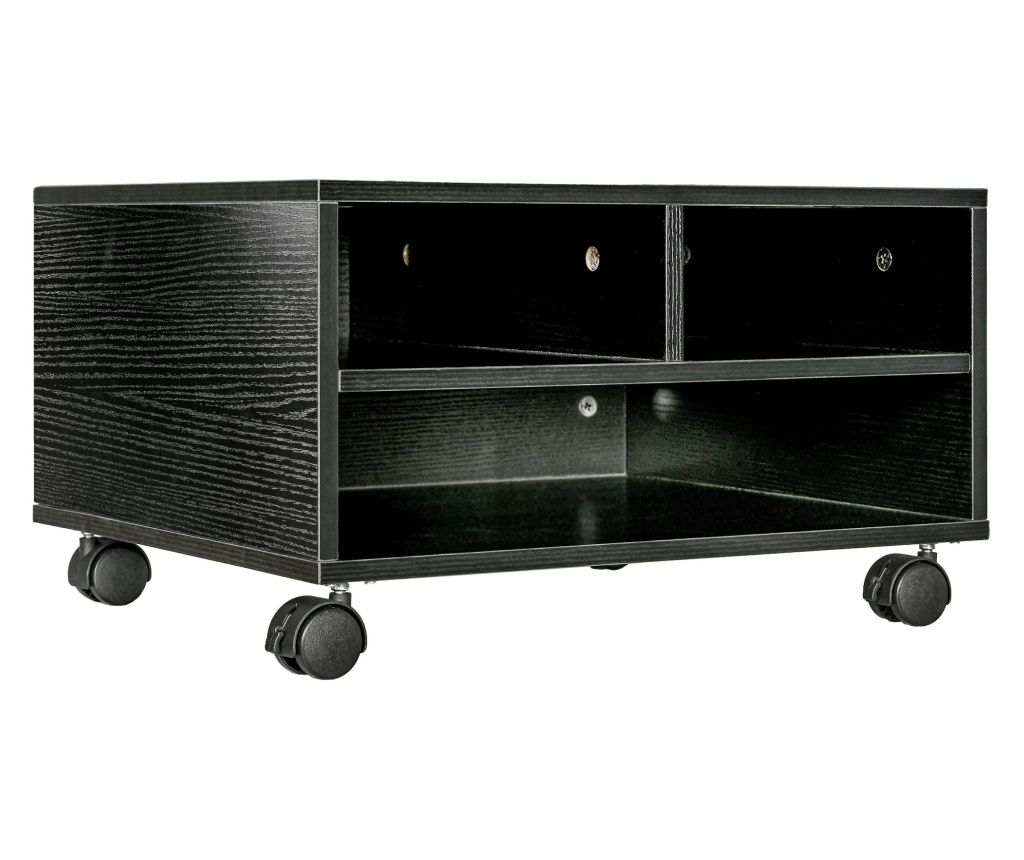 Printer Cabinet with 2 Shelves, Wooden Desk and Study Cabinet with Wheels, 47x40x22.5 cm, Black