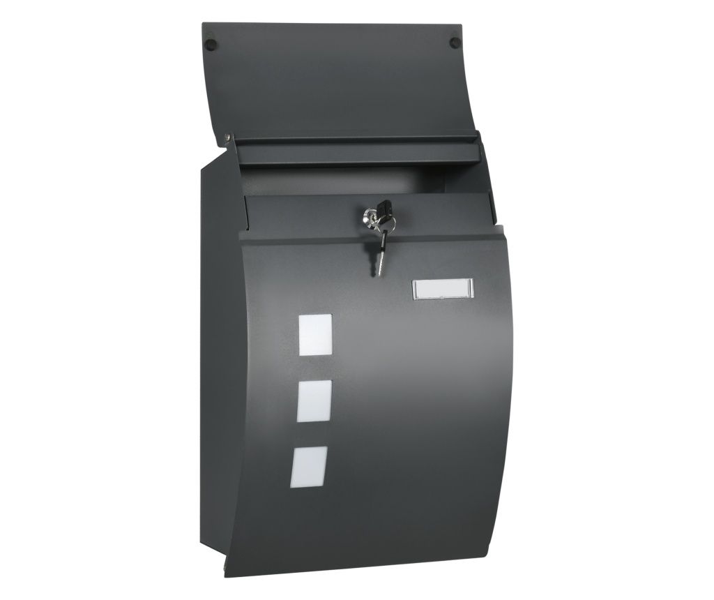 Cutie Postala Curbata din Otel Zincat cu 3 Fante si 2 Chei de Securitate incluse, 45x10x32 cm, Gri