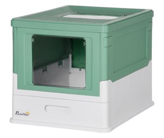 Litiera pentru pisici cu paleta inclusa si tava detasabila si 2 usi, 47,5x35,5x36,7 cm, verde