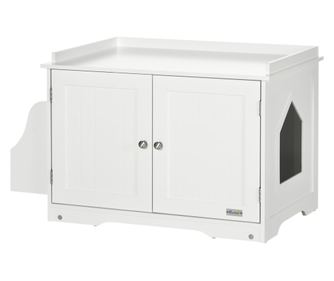 Mobilier Acoperit pentru Litiera cu Separator Interior Reglabil, Intrare Laterala si 2 Usi, 86x48x52 cm, Alb