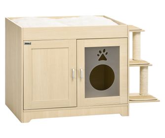 Dulap pentru Litiera cu 2 Usi, Spatiu de Depozitare si Tepi pentru Zgaraiat, 107x54x70 cm, Lemna Natural