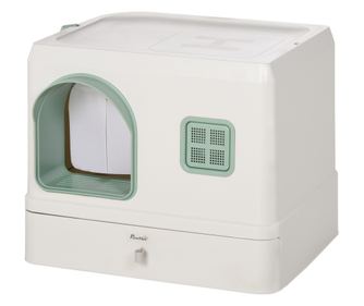 Litiera pentru Pisici Acoperita cu Odorizante, Tava Detasabila si Paleta din ABS si PP, 50x40x40 cm, Alb