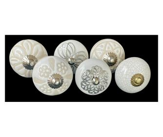 6 db-os vintage stílusú porcelán bútorgomb szett
