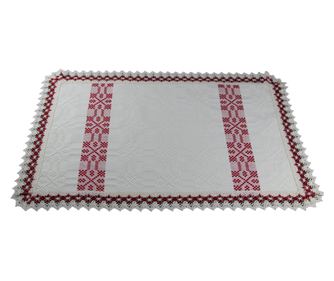 4 db téglalap alakú krém szalvéta készlet piros betéttel, krémmel és piros csipkével 55 x 35 cm