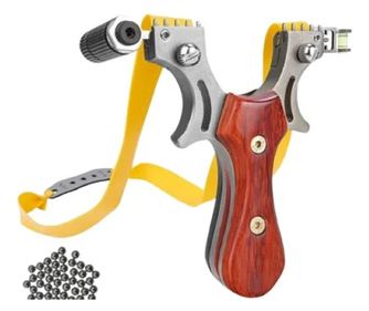 Slingshot szett csúzlival, Sling Queen, fém, 11,5 cm, csúzlival, fa nyéllel, barna és 300 db 9 mm-es golyó