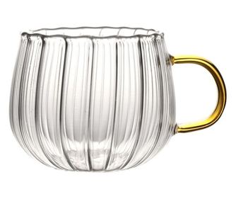 Steklena skodelica z valovitimi stenami in zlato ročko, 350 ml